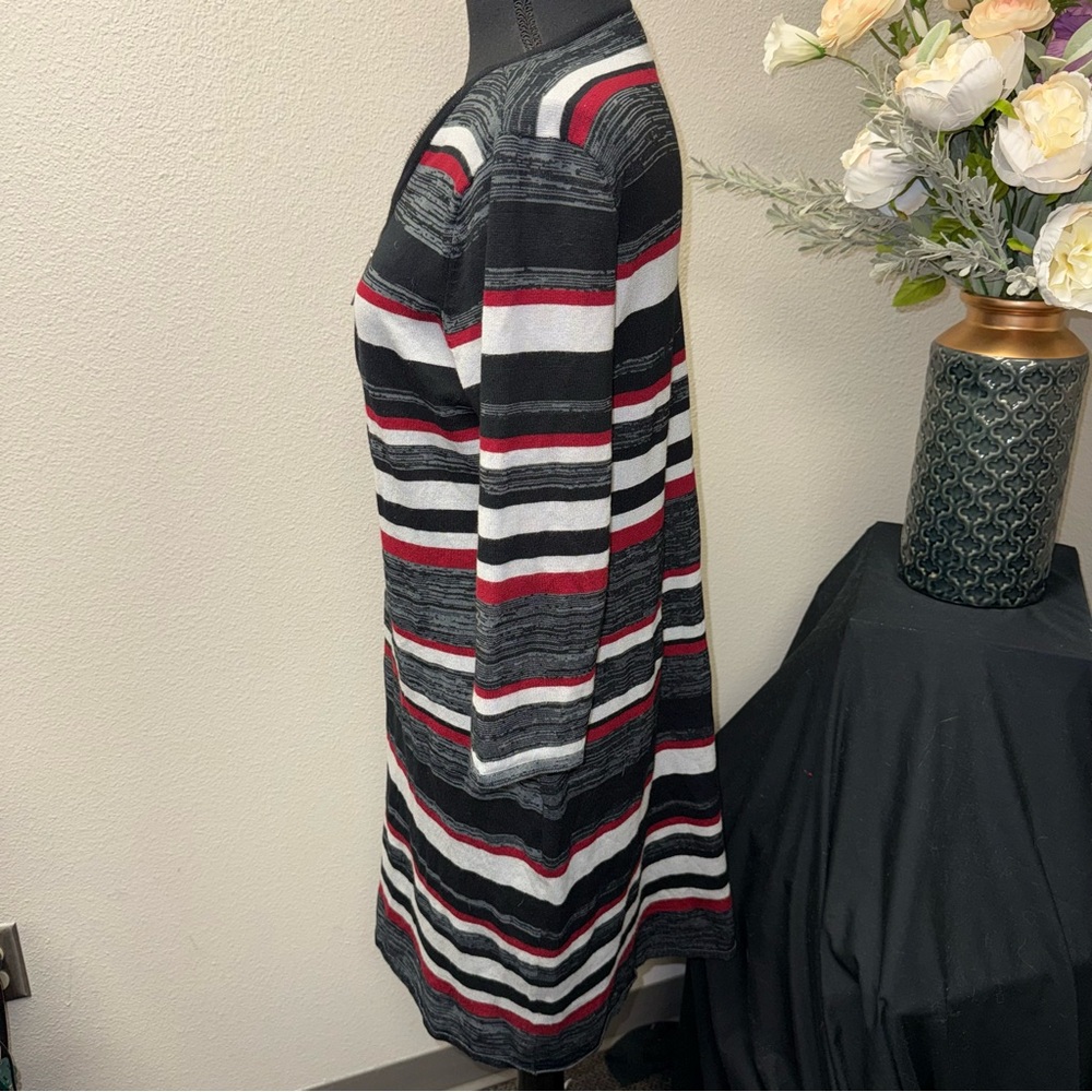 Allison Brittney Striped Zip Neck Midi Dress Black Red White L - Picture 3 of 8